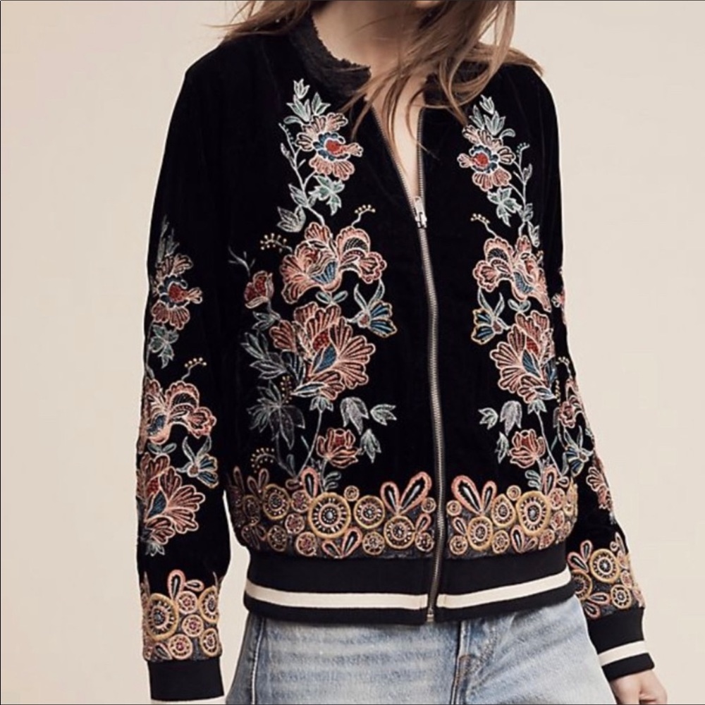 NWOT Anthropologie Embroidered Bomber